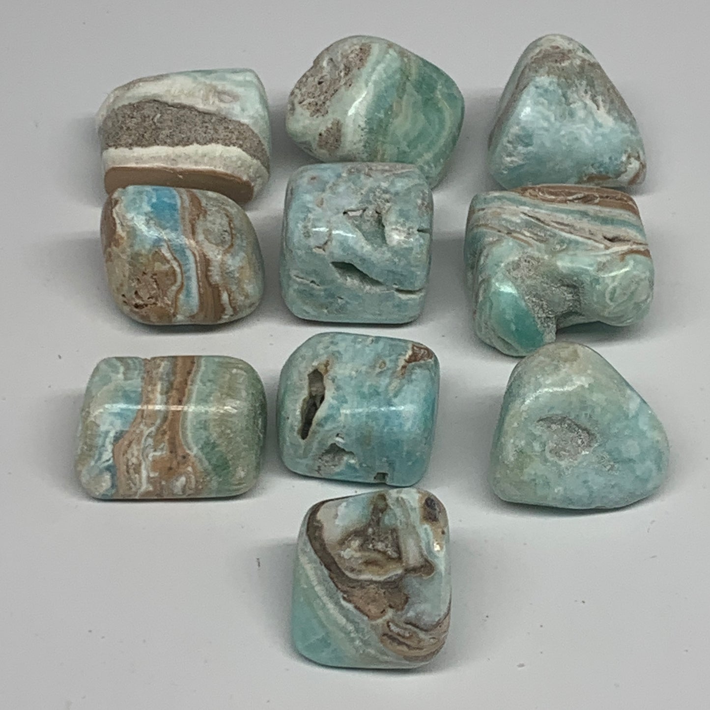 206.4g, 0.9"-1.2", 10pcs, Blue Aragonite Tumbled Stones @Afghanistan, B26682