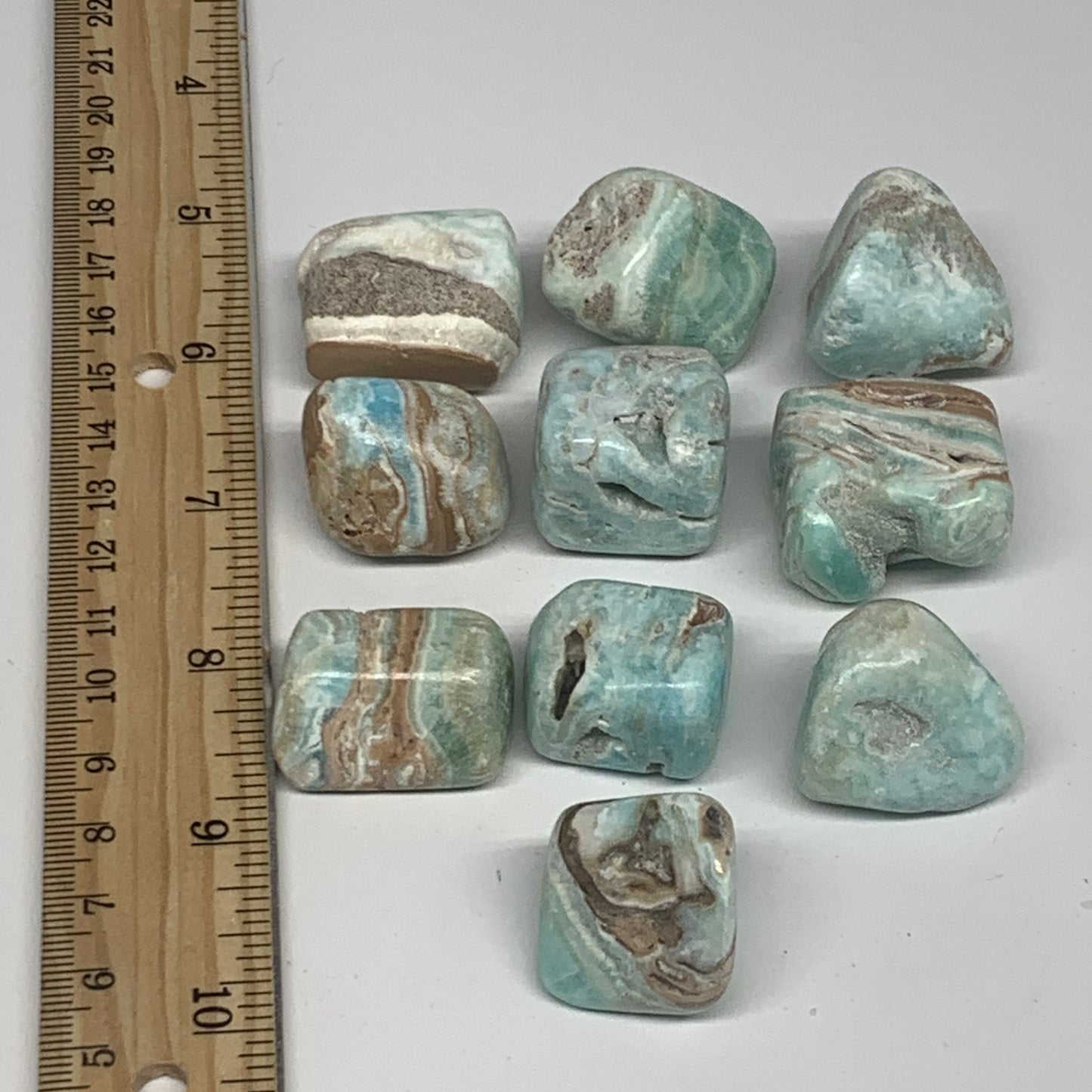 206.4g, 0.9"-1.2", 10pcs, Blue Aragonite Tumbled Stones @Afghanistan, B26682