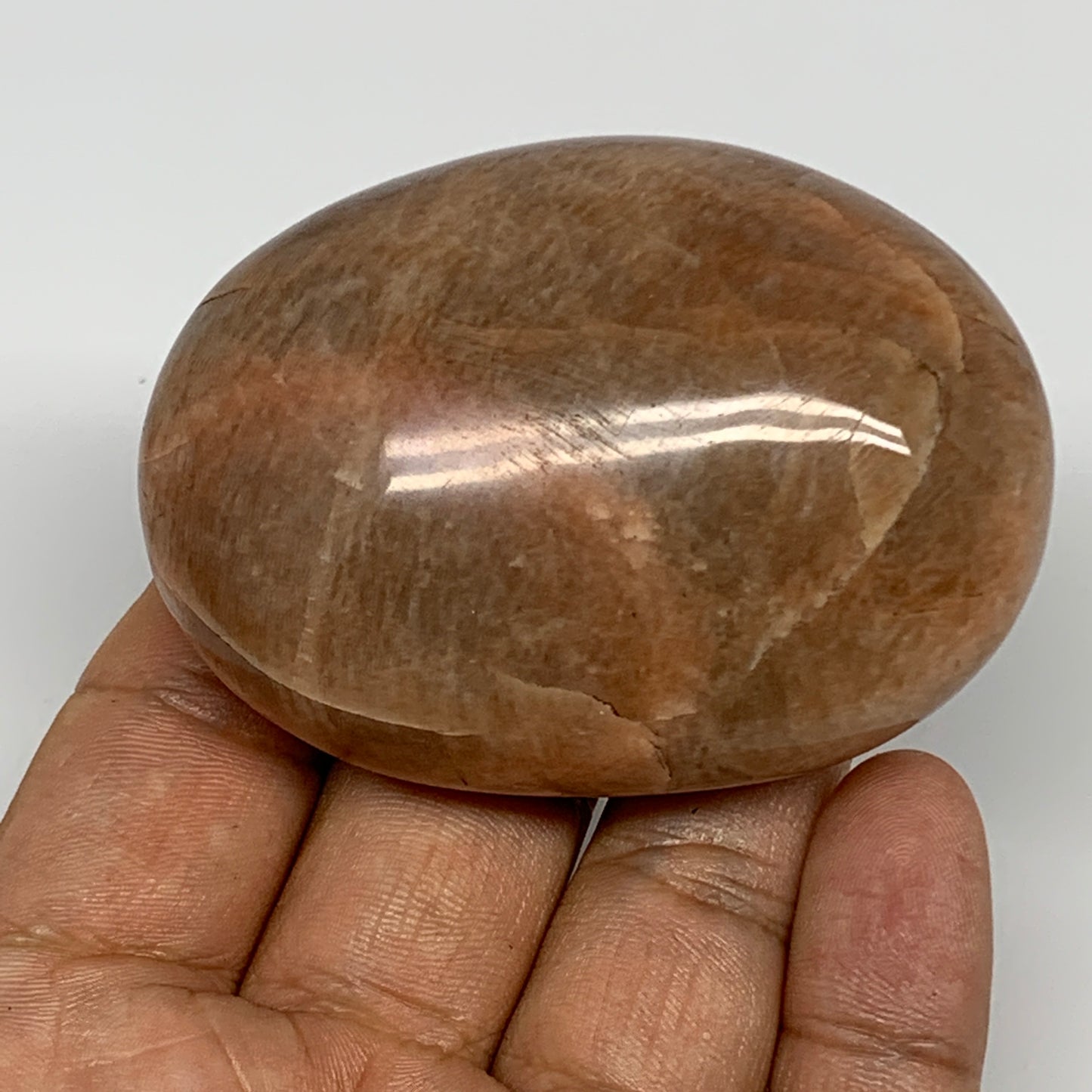 111.3g,2.6"x1.9"x1", Peach Moonstone Palm-Stone Polished Reiki Crystal, B15541