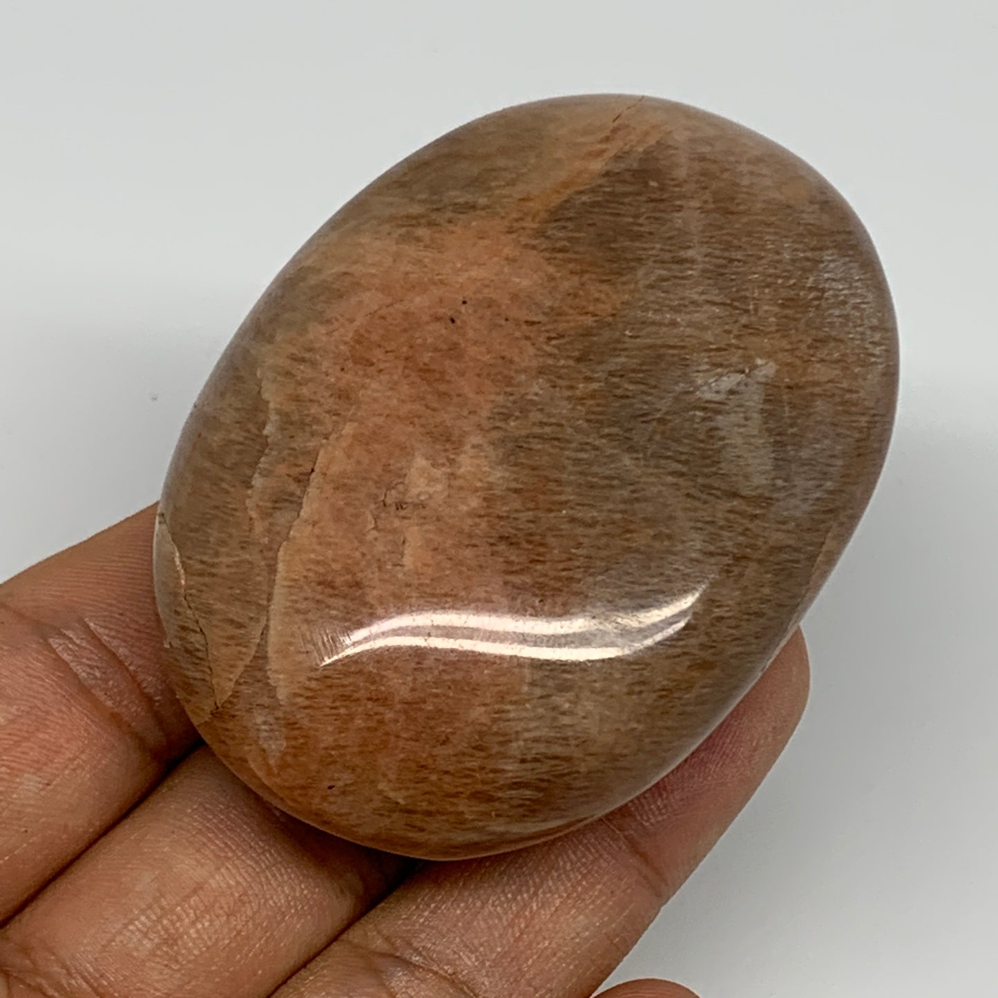 111.3g,2.6"x1.9"x1", Peach Moonstone Palm-Stone Polished Reiki Crystal, B15541