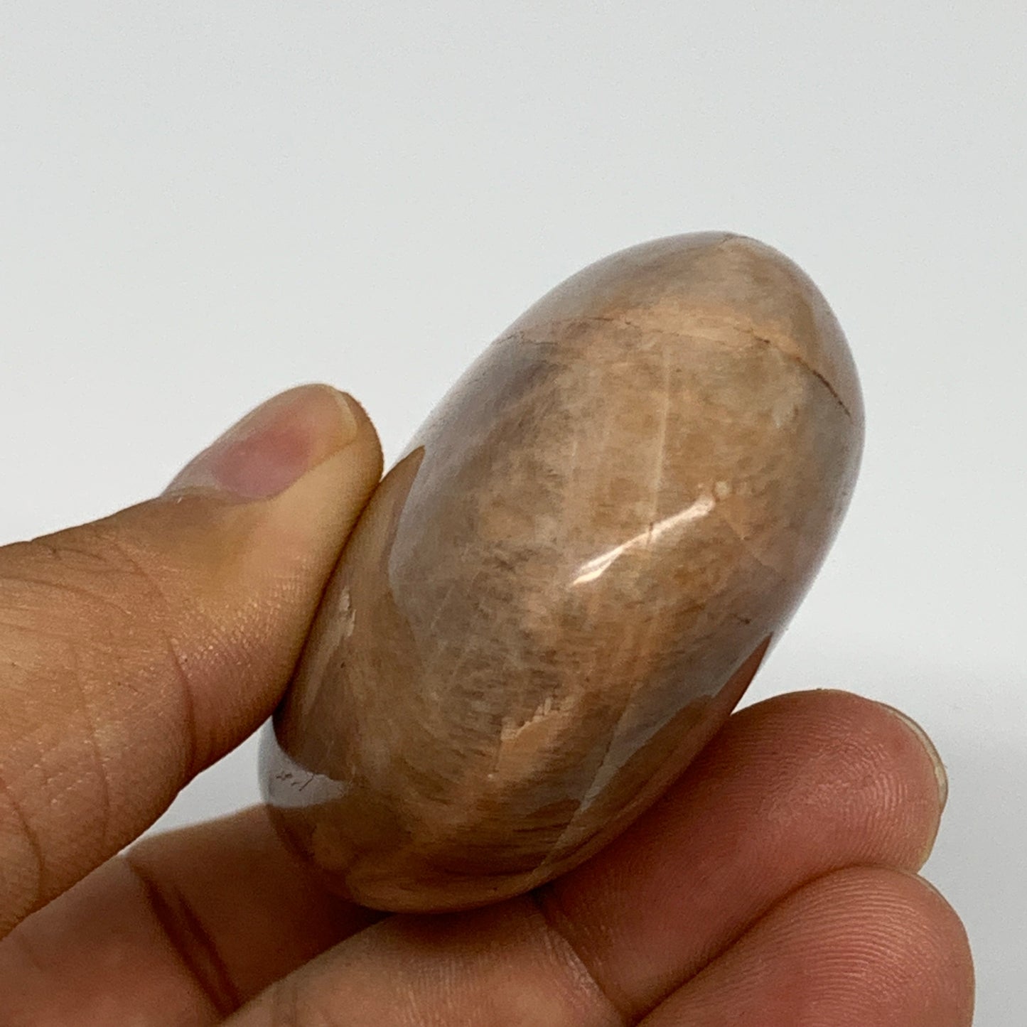 111.3g,2.6"x1.9"x1", Peach Moonstone Palm-Stone Polished Reiki Crystal, B15541