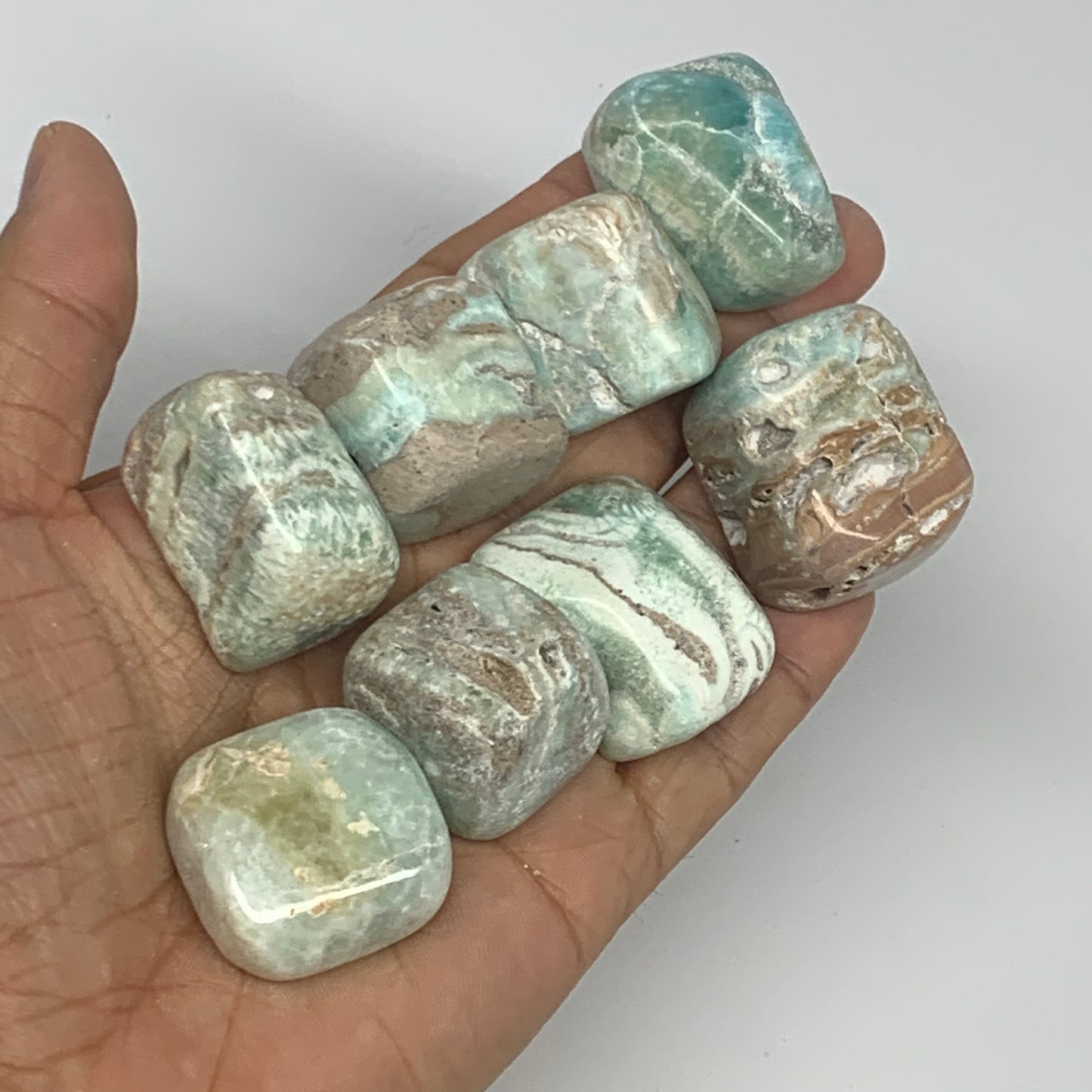 240.4g, 1"-1.3", 8pcs, Blue Aragonite Tumbled Stones @Afghanistan, B26684