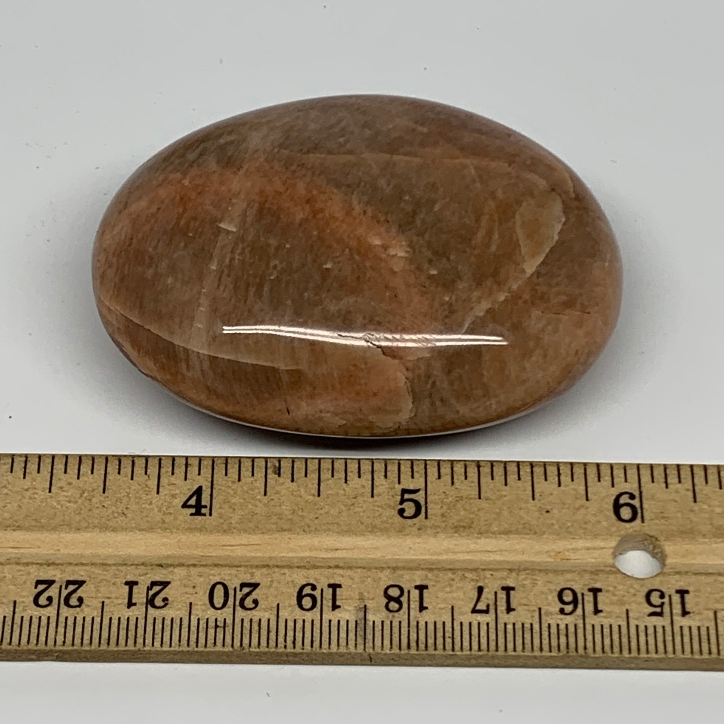 111.3g,2.6"x1.9"x1", Peach Moonstone Palm-Stone Polished Reiki Crystal, B15541