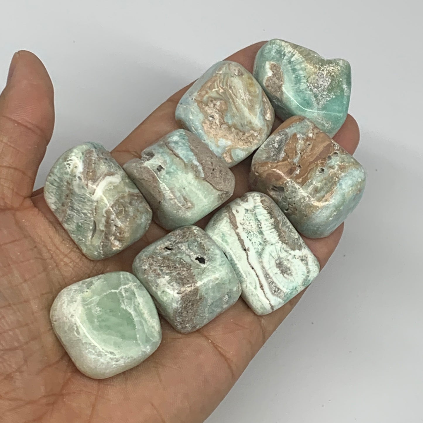 240.4g, 1"-1.3", 8pcs, Blue Aragonite Tumbled Stones @Afghanistan, B26684