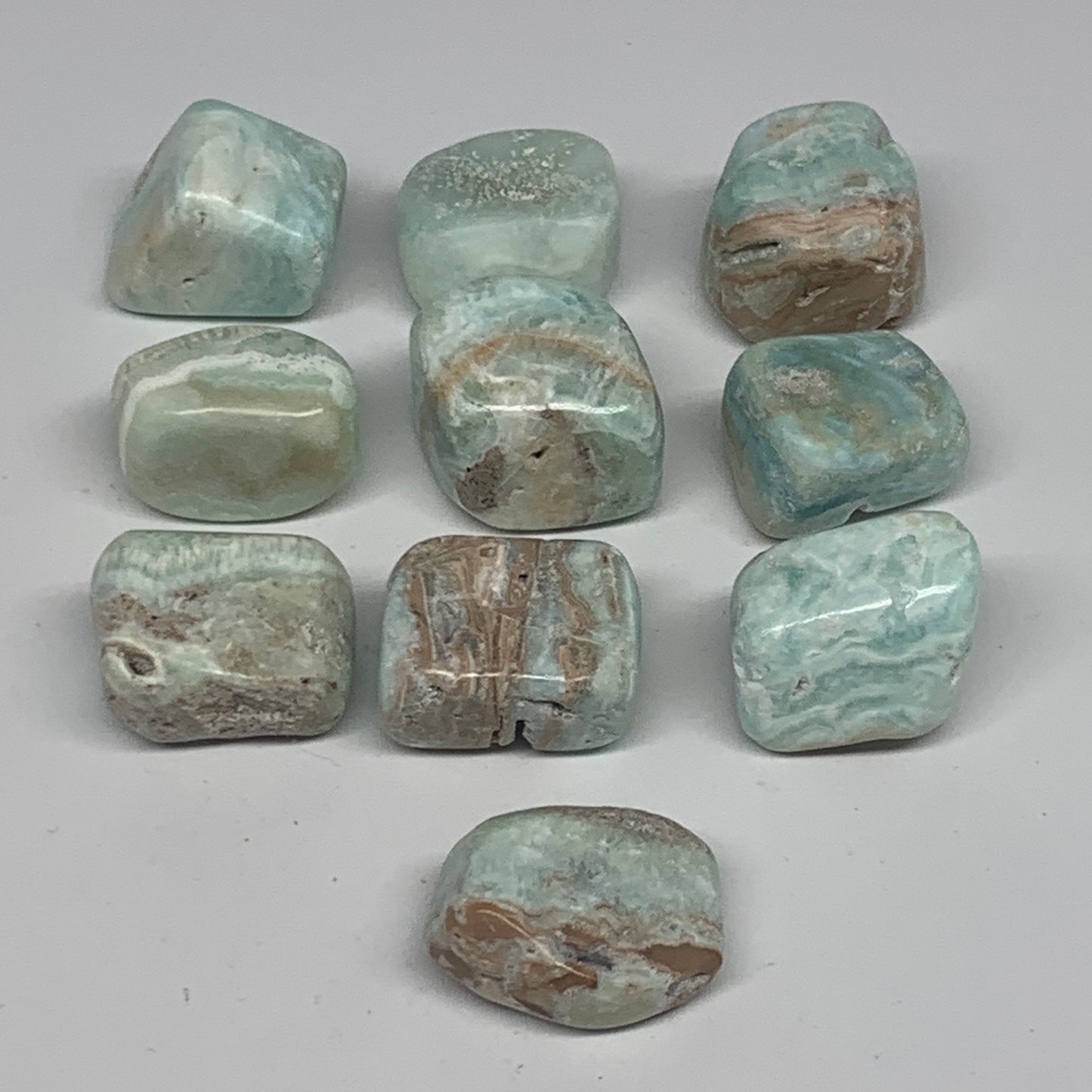 209.7g, 1"-1.3", 10pcs, Blue Aragonite Tumbled Stones @Afghanistan, B26685