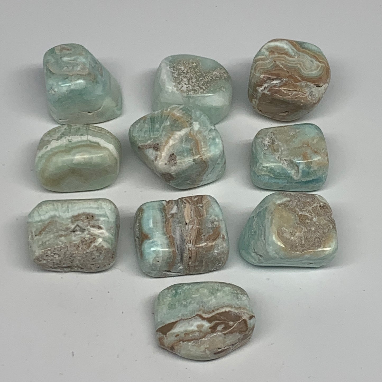 209.7g, 1"-1.3", 10pcs, Blue Aragonite Tumbled Stones @Afghanistan, B26685