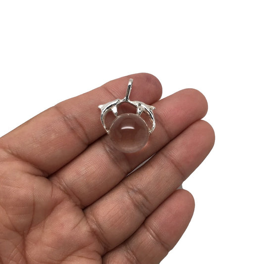 31.5 cts Quartz Kissing Dolphins Ball Pendant Sterling Silver @Brazil,P092,Dp270 - watangem.com