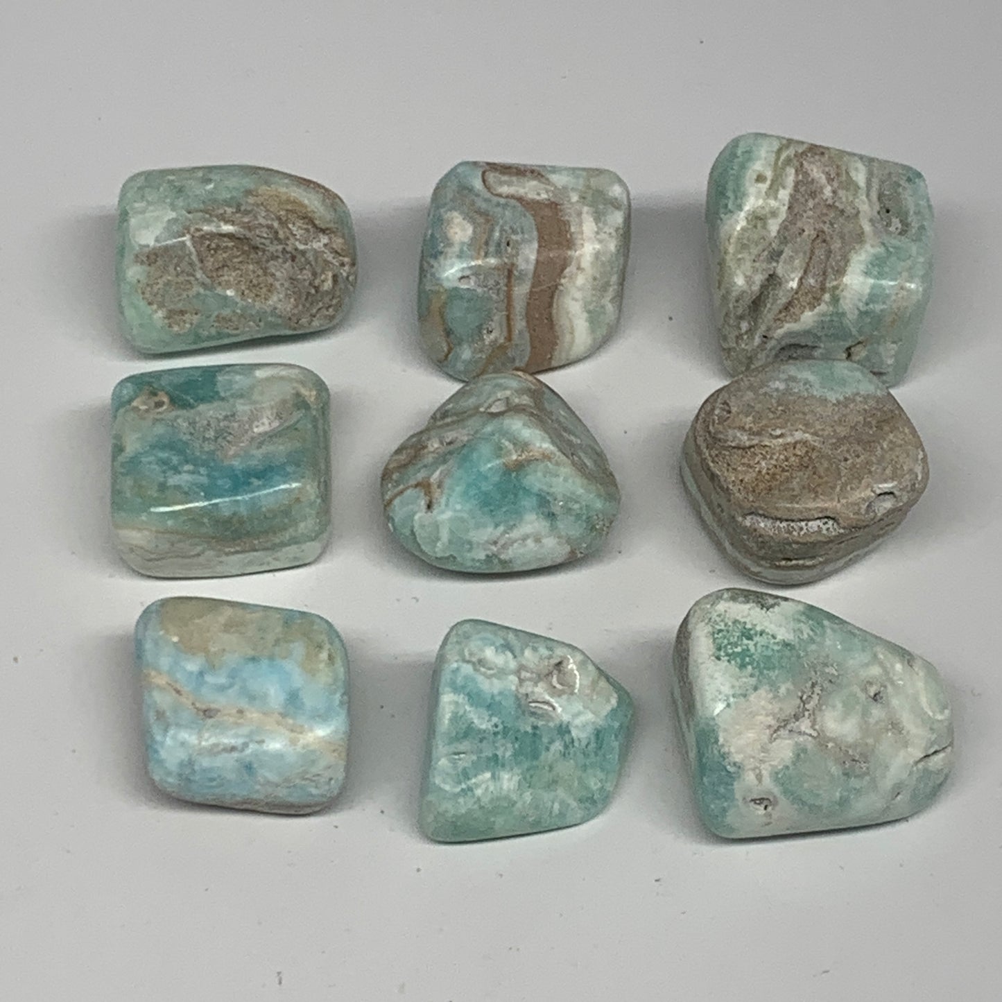 186.9g, 0.9"-1.2", 9pcs, Blue Aragonite Tumbled Stones @Afghanistan, B26686