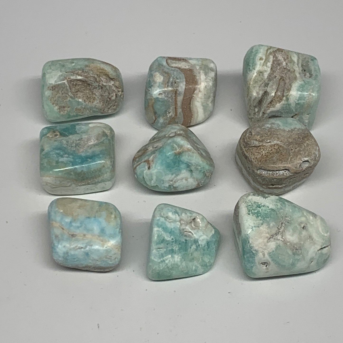186.9g, 0.9"-1.2", 9pcs, Blue Aragonite Tumbled Stones @Afghanistan, B26686