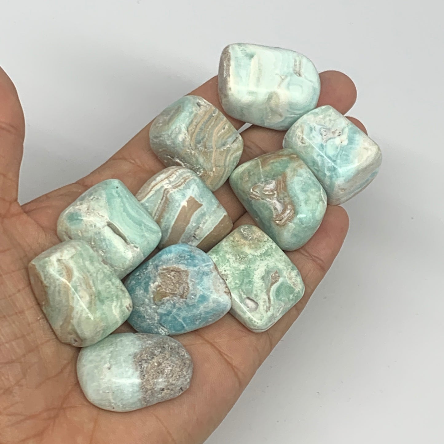 189.5g, 1"-1.3", 10pcs, Natural Blue Aragonite Tumbled Stones @Afghanistan, B266