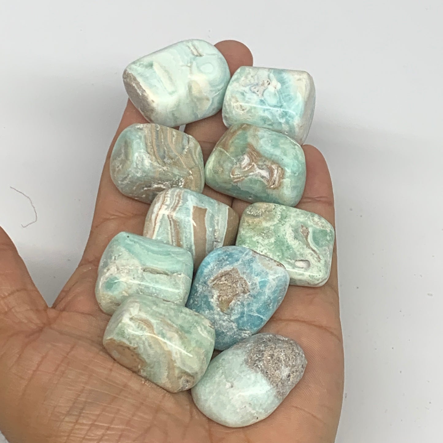 189.5g, 1"-1.3", 10pcs, Natural Blue Aragonite Tumbled Stones @Afghanistan, B266