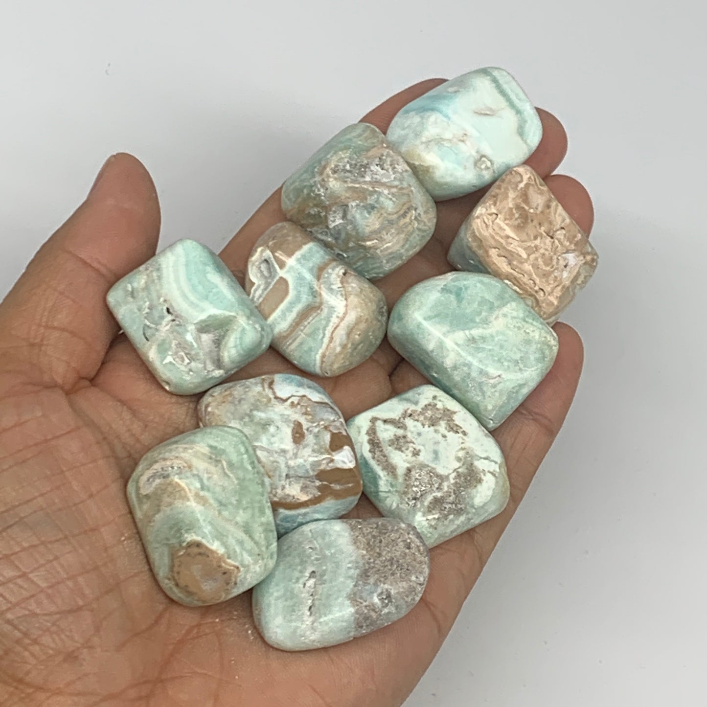 189.5g, 1"-1.3", 10pcs, Natural Blue Aragonite Tumbled Stones @Afghanistan, B266