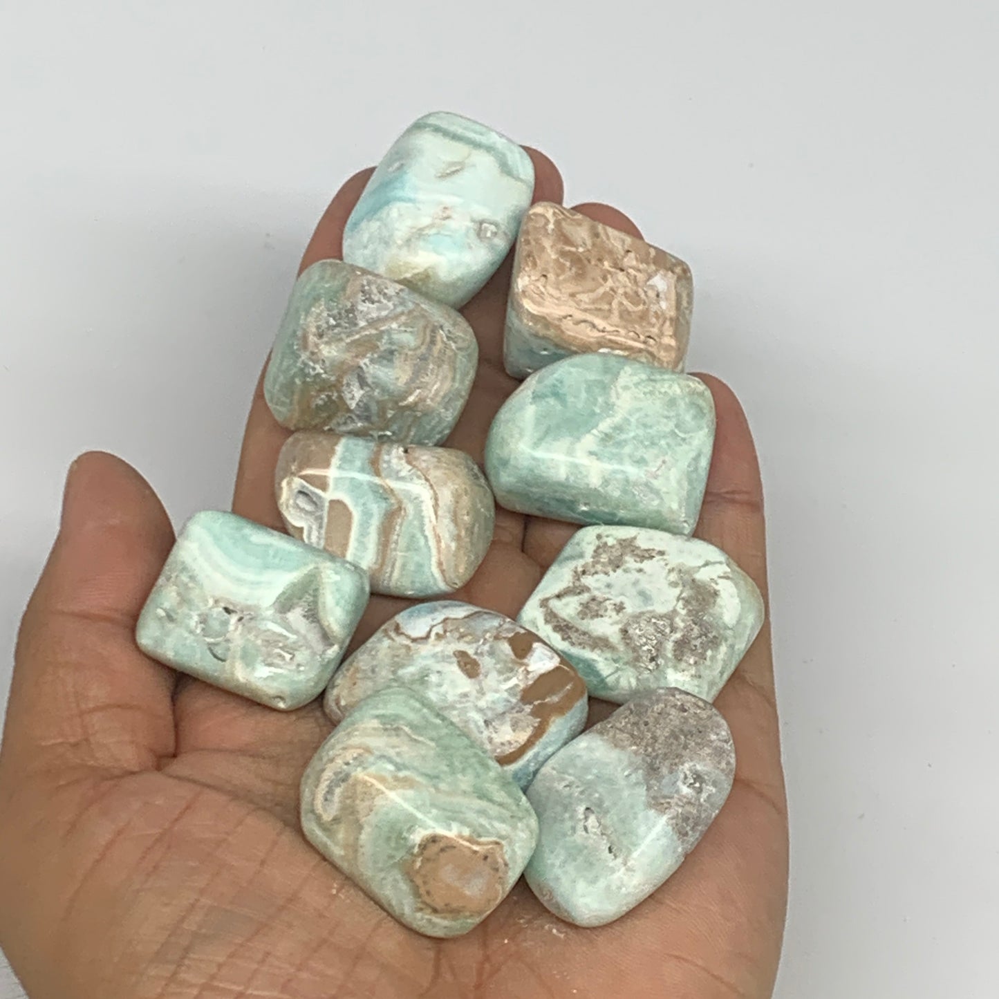 189.5g, 1"-1.3", 10pcs, Natural Blue Aragonite Tumbled Stones @Afghanistan, B266
