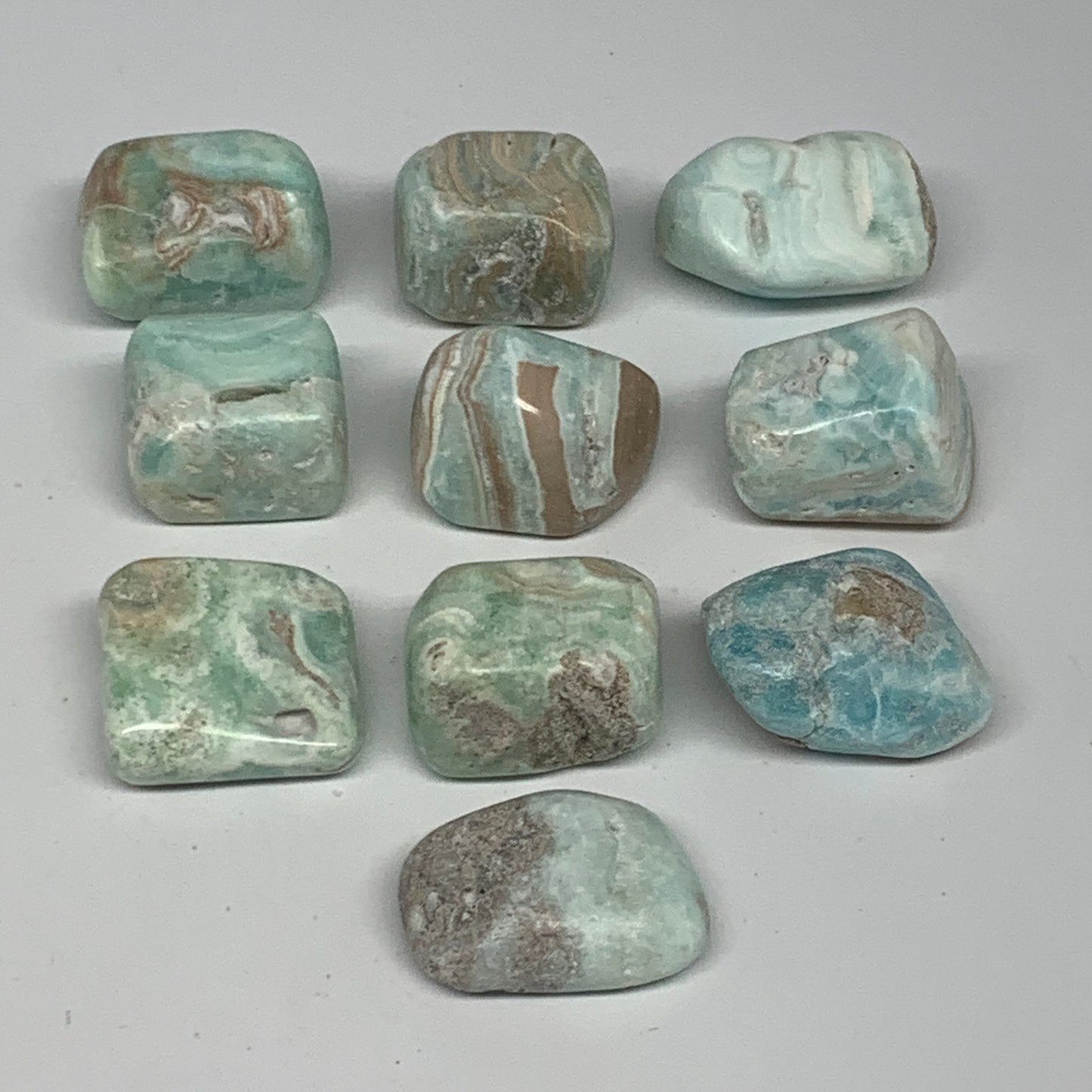 189.5g, 1"-1.3", 10pcs, Natural Blue Aragonite Tumbled Stones @Afghanistan, B266
