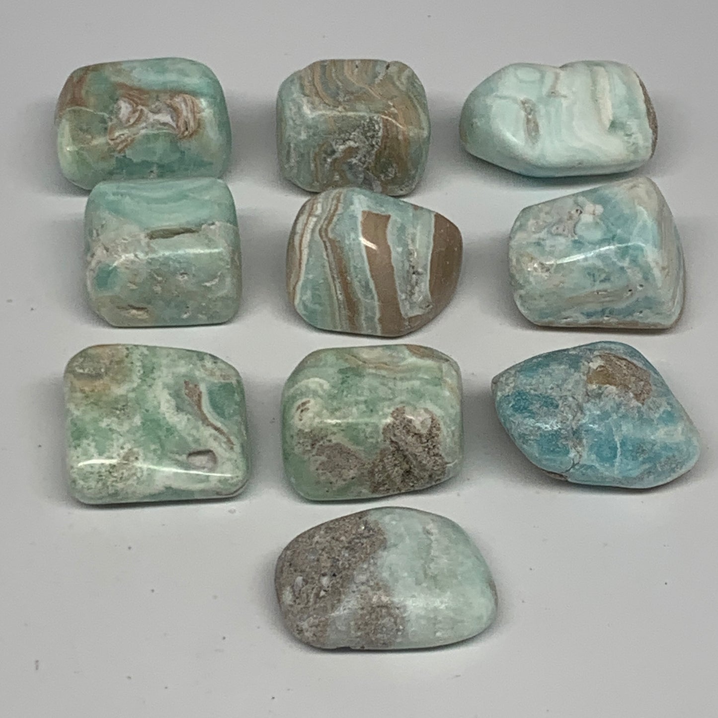 189.5g, 1"-1.3", 10pcs, Natural Blue Aragonite Tumbled Stones @Afghanistan, B266