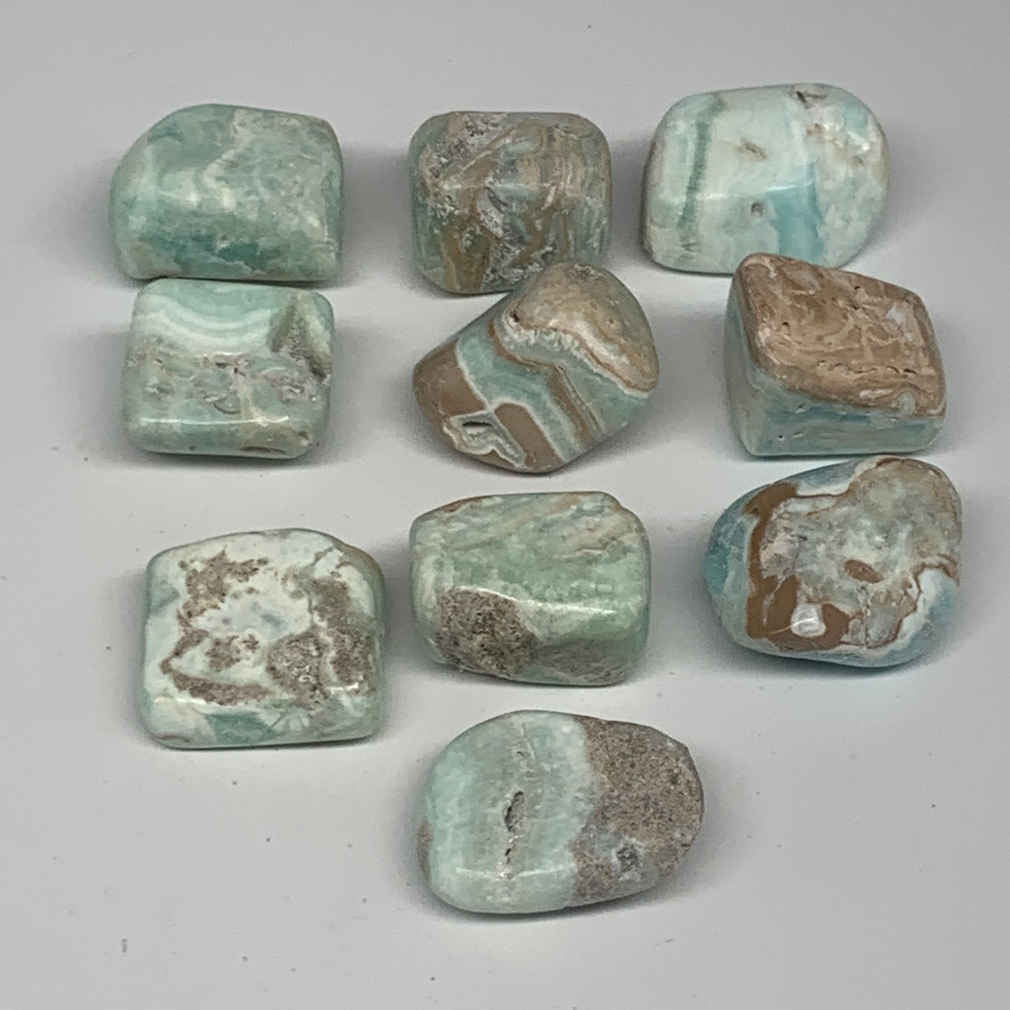 189.5g, 1"-1.3", 10pcs, Natural Blue Aragonite Tumbled Stones @Afghanistan, B266