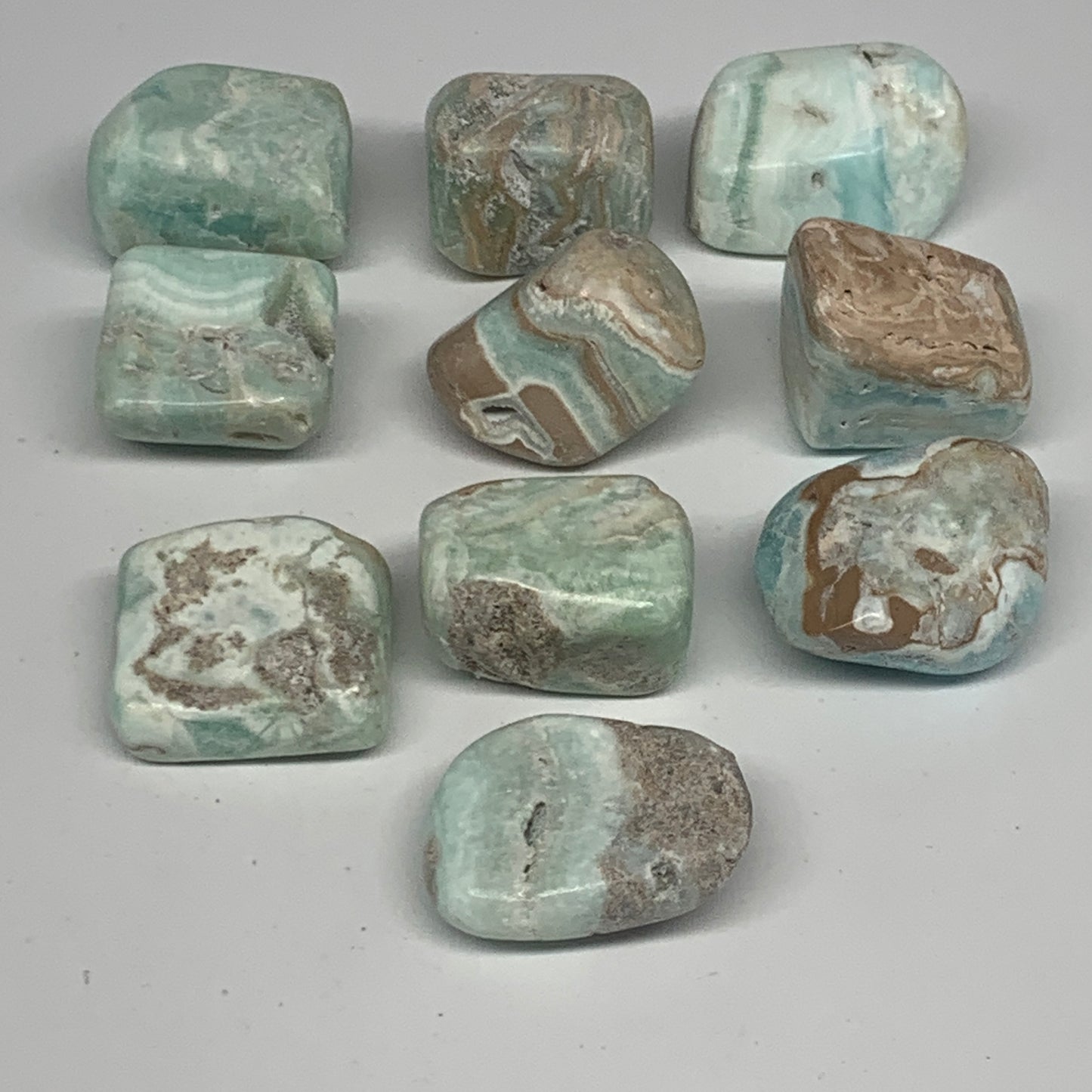 189.5g, 1"-1.3", 10pcs, Natural Blue Aragonite Tumbled Stones @Afghanistan, B266