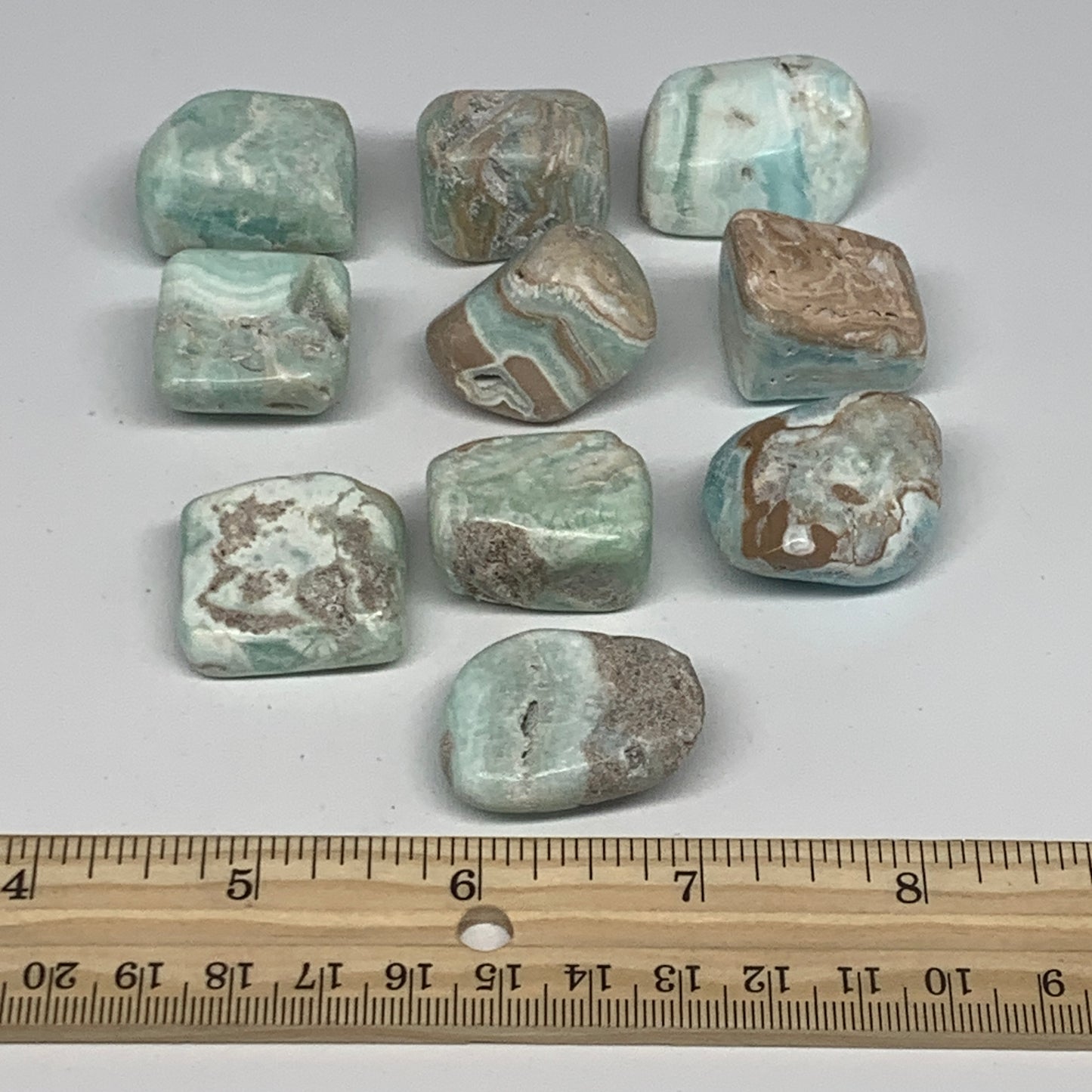 189.5g, 1"-1.3", 10pcs, Natural Blue Aragonite Tumbled Stones @Afghanistan, B266
