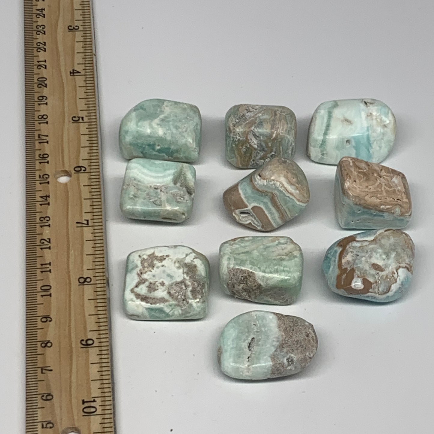 189.5g, 1"-1.3", 10pcs, Natural Blue Aragonite Tumbled Stones @Afghanistan, B266