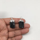 79cts Natural Rough Chunk Black Tourmaline Earrings Silver Plated @Brazil,C772 - watangem.com