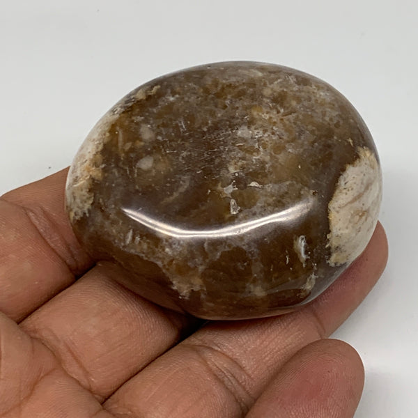 89g, 2"x1.7"x1", Natural Black Opal Palm Stone Polished, Crystal, Reiki, B9782