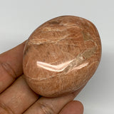79g,2.2"x1.8"x0.9", Peach Moonstone Palm-Stone Polished Reiki Crystal, B15552