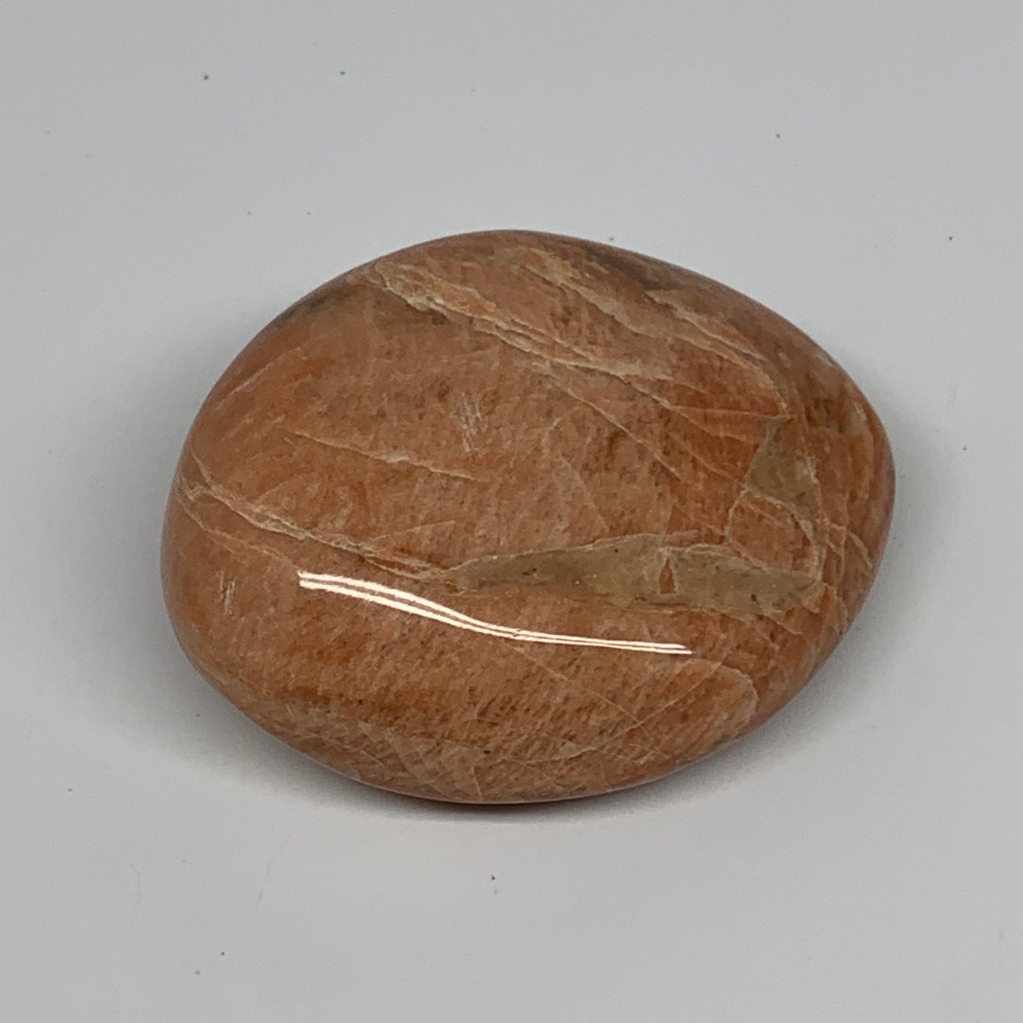 79g,2.2"x1.8"x0.9", Peach Moonstone Palm-Stone Polished Reiki Crystal, B15552