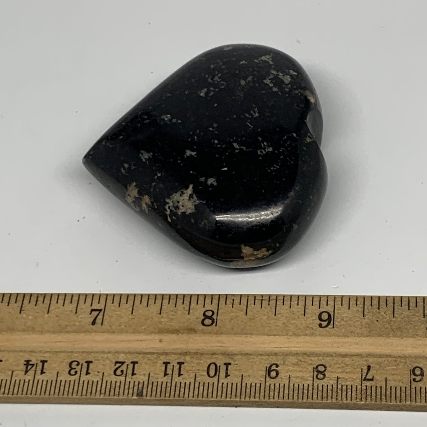126.7g, 2.2"x2.3"x0.9", Black Tourmaline Heart Polished Crystal Home Decor, B218