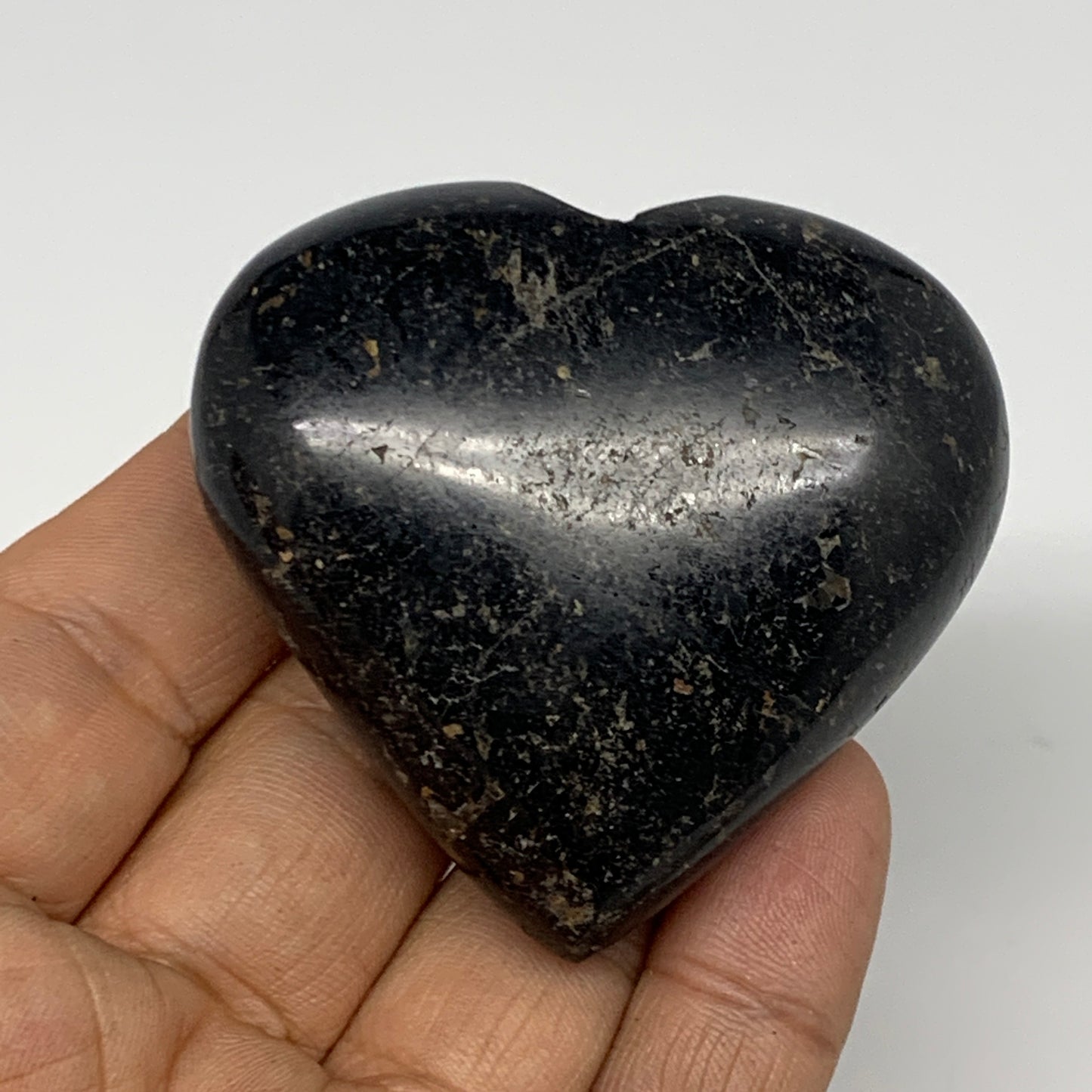 108.4g, 2.1"x2.2"x0.9", Black Tourmaline Heart Polished Crystal Home Decor, B218