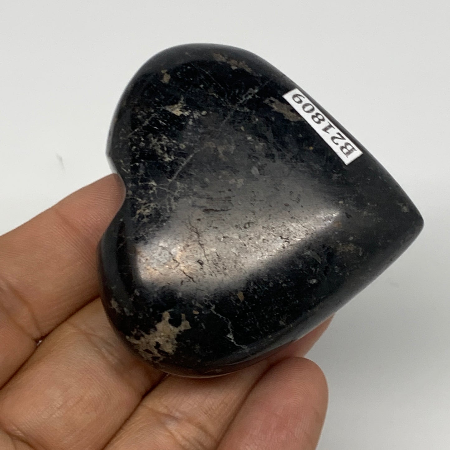 108.4g, 2.1"x2.2"x0.9", Black Tourmaline Heart Polished Crystal Home Decor, B218