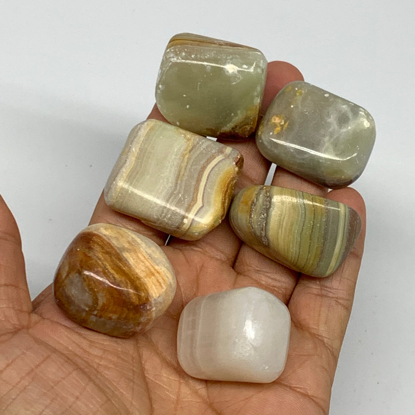 151.4g, 1.2"-1.4", 6pcs, Onyx/Banded Tumbled Stones @Afghanistan, B26702