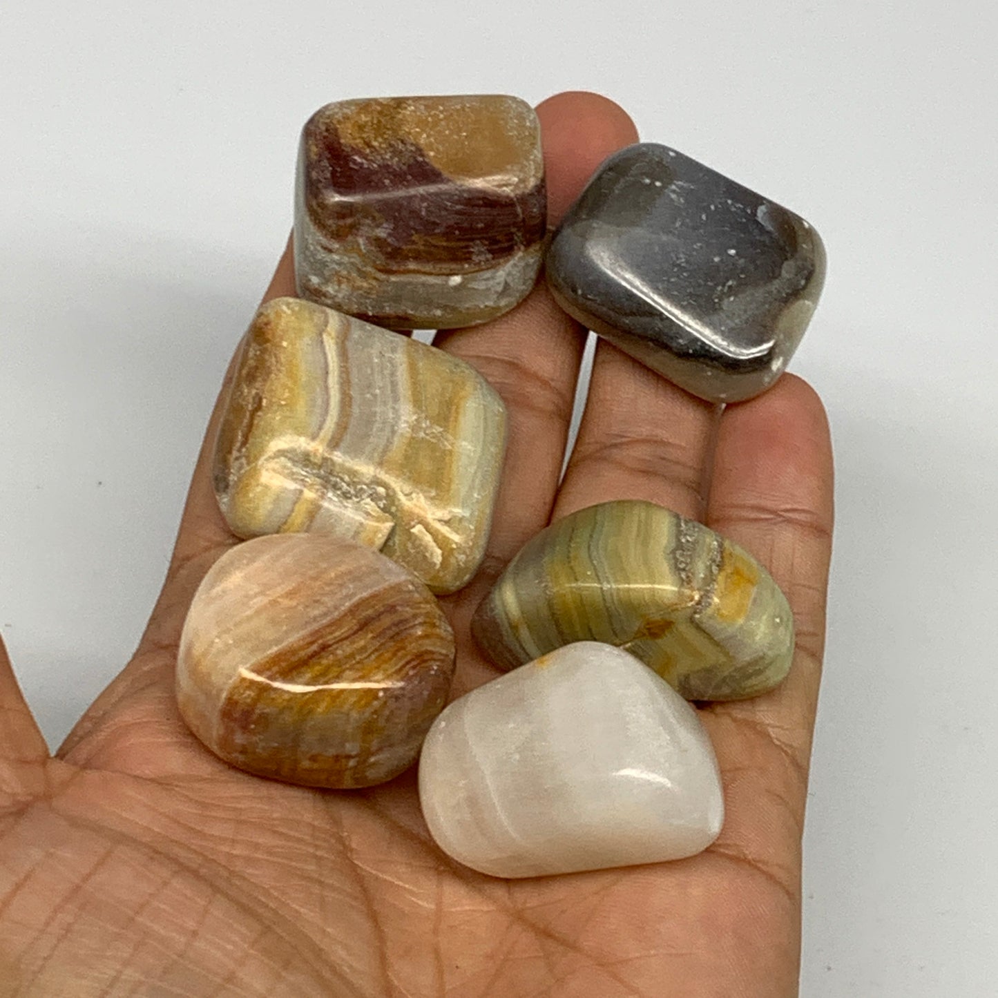 151.4g, 1.2"-1.4", 6pcs, Onyx/Banded Tumbled Stones @Afghanistan, B26702