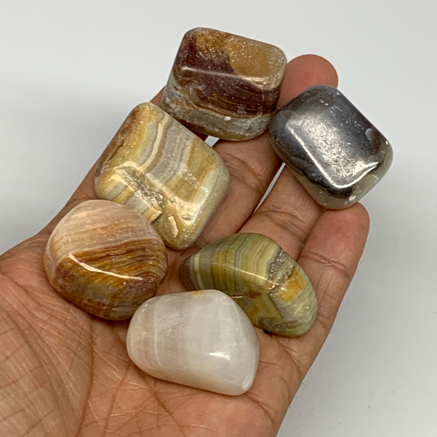 151.4g, 1.2"-1.4", 6pcs, Onyx/Banded Tumbled Stones @Afghanistan, B26702