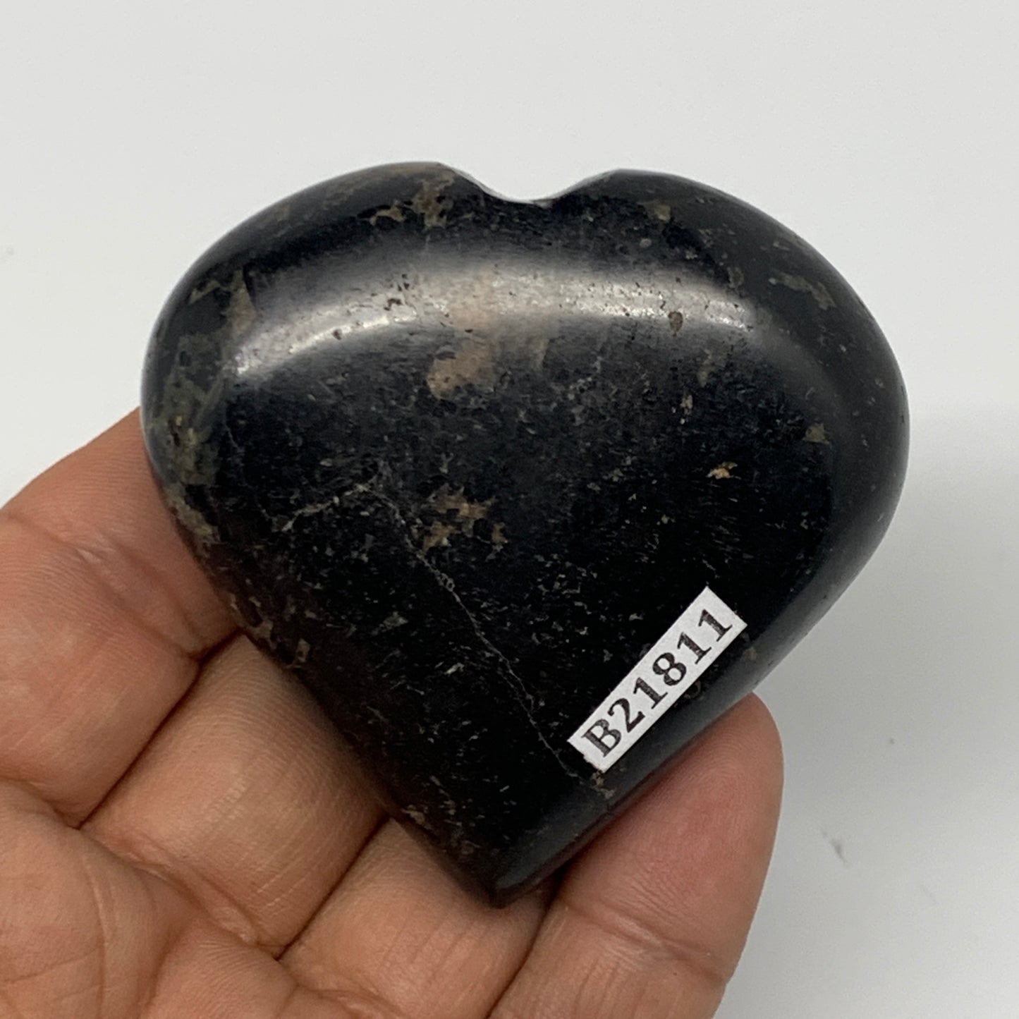 118g, 2.2"x2.3"x0.9", Black Tourmaline Heart Polished Crystal Home Decor, B21811