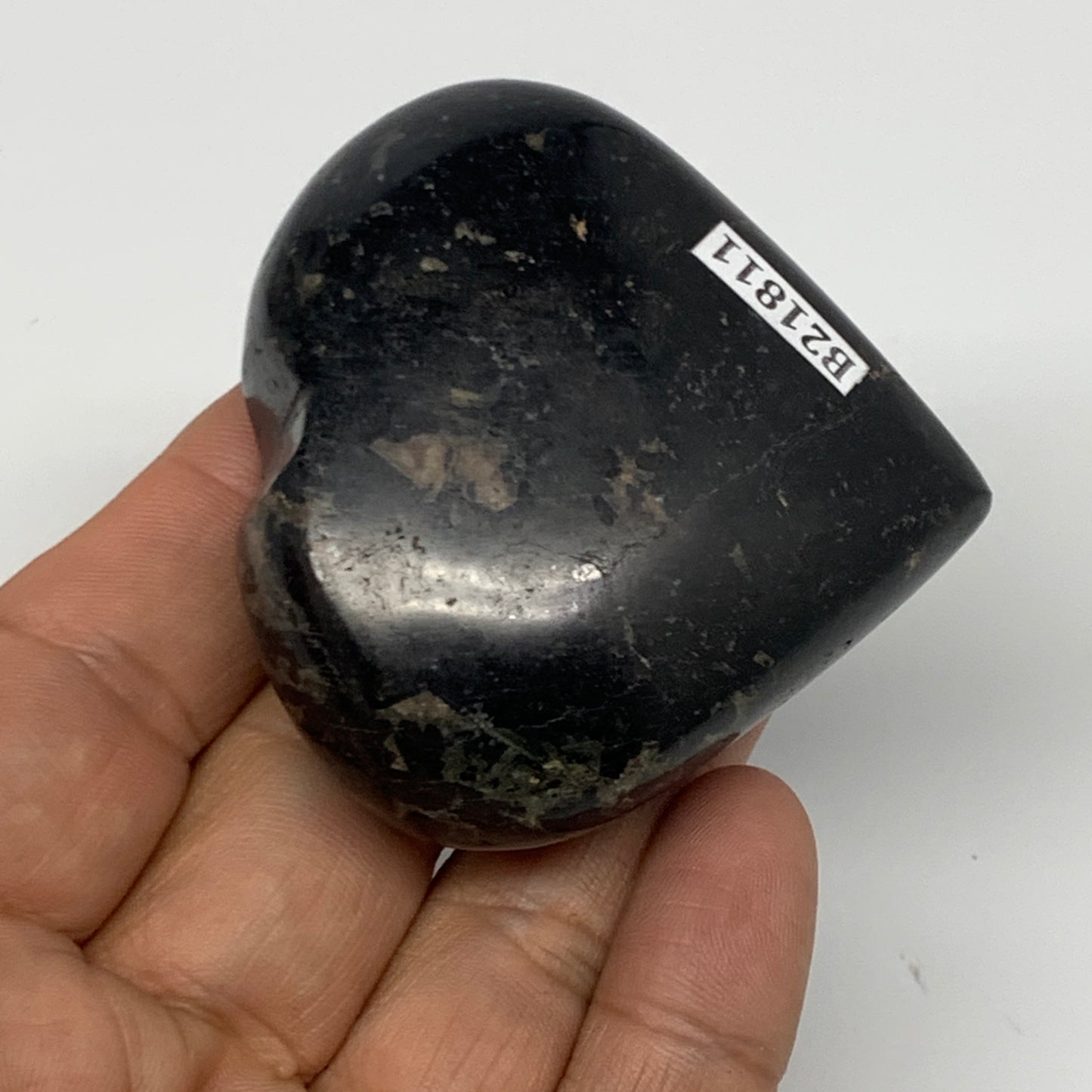 118g, 2.2"x2.3"x0.9", Black Tourmaline Heart Polished Crystal Home Decor, B21811