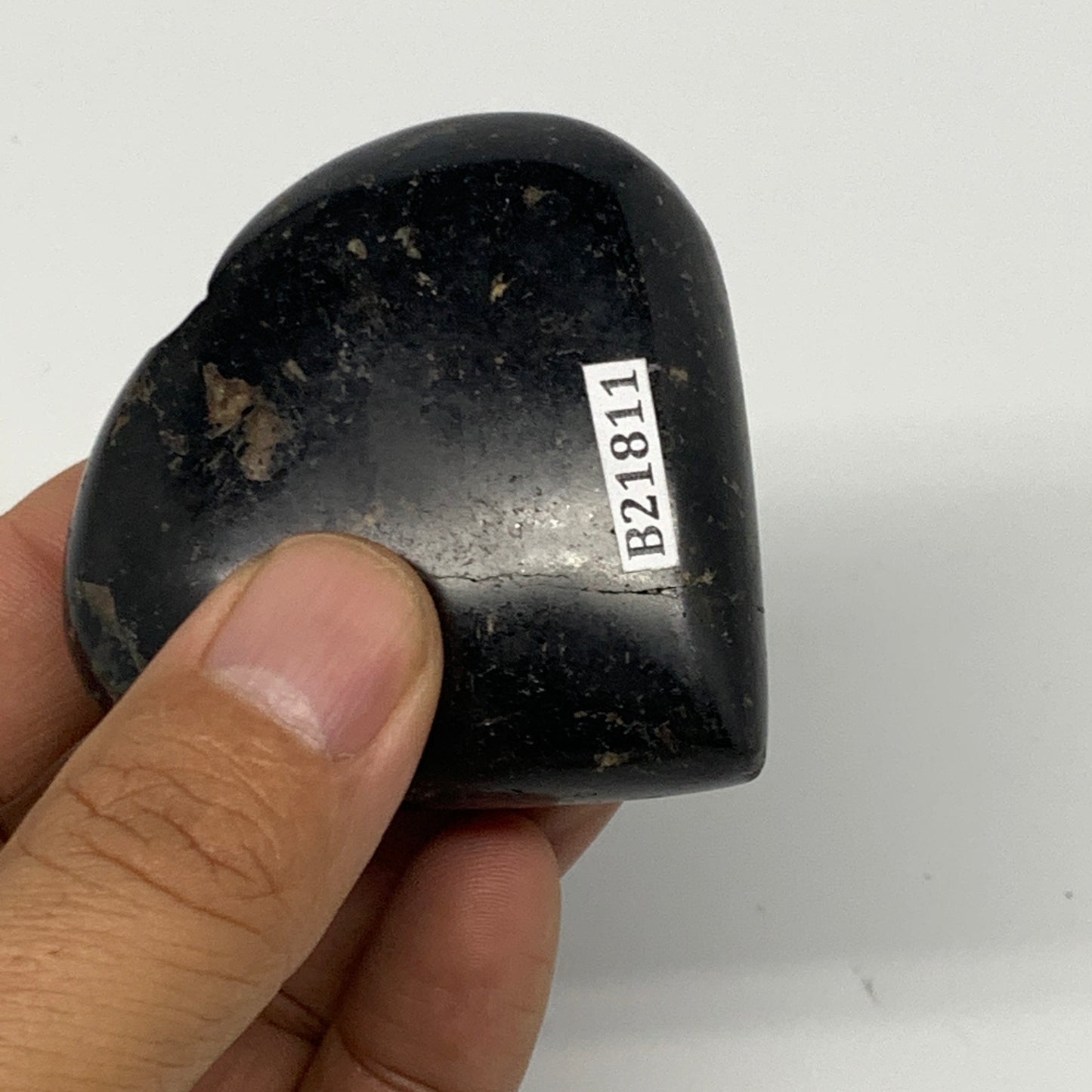 118g, 2.2"x2.3"x0.9", Black Tourmaline Heart Polished Crystal Home Decor, B21811