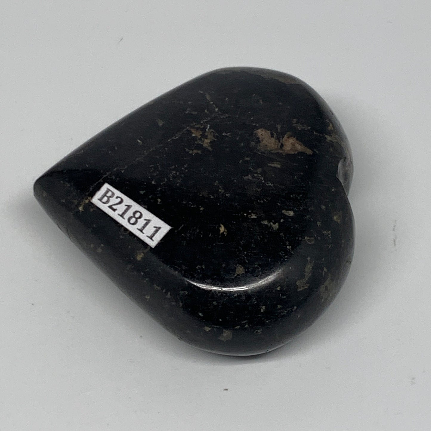 118g, 2.2"x2.3"x0.9", Black Tourmaline Heart Polished Crystal Home Decor, B21811
