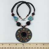 1pc,Turkmen Necklace Pendant Statement Tribal Round Black Carnelian Bead,TN783