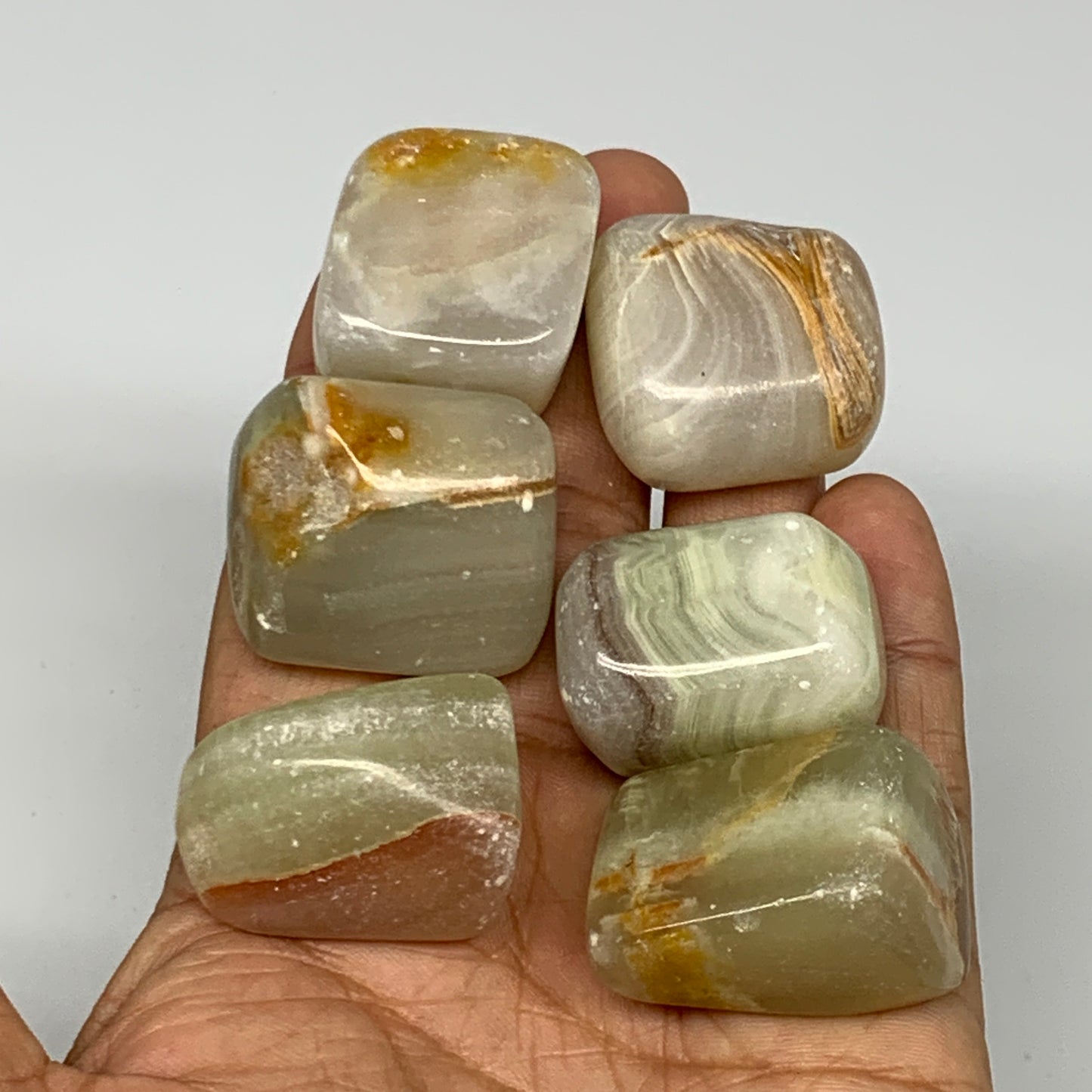 163.8g, 1"-1.2", 6pcs, Onyx/Banded Tumbled Stones @Afghanistan, B26705