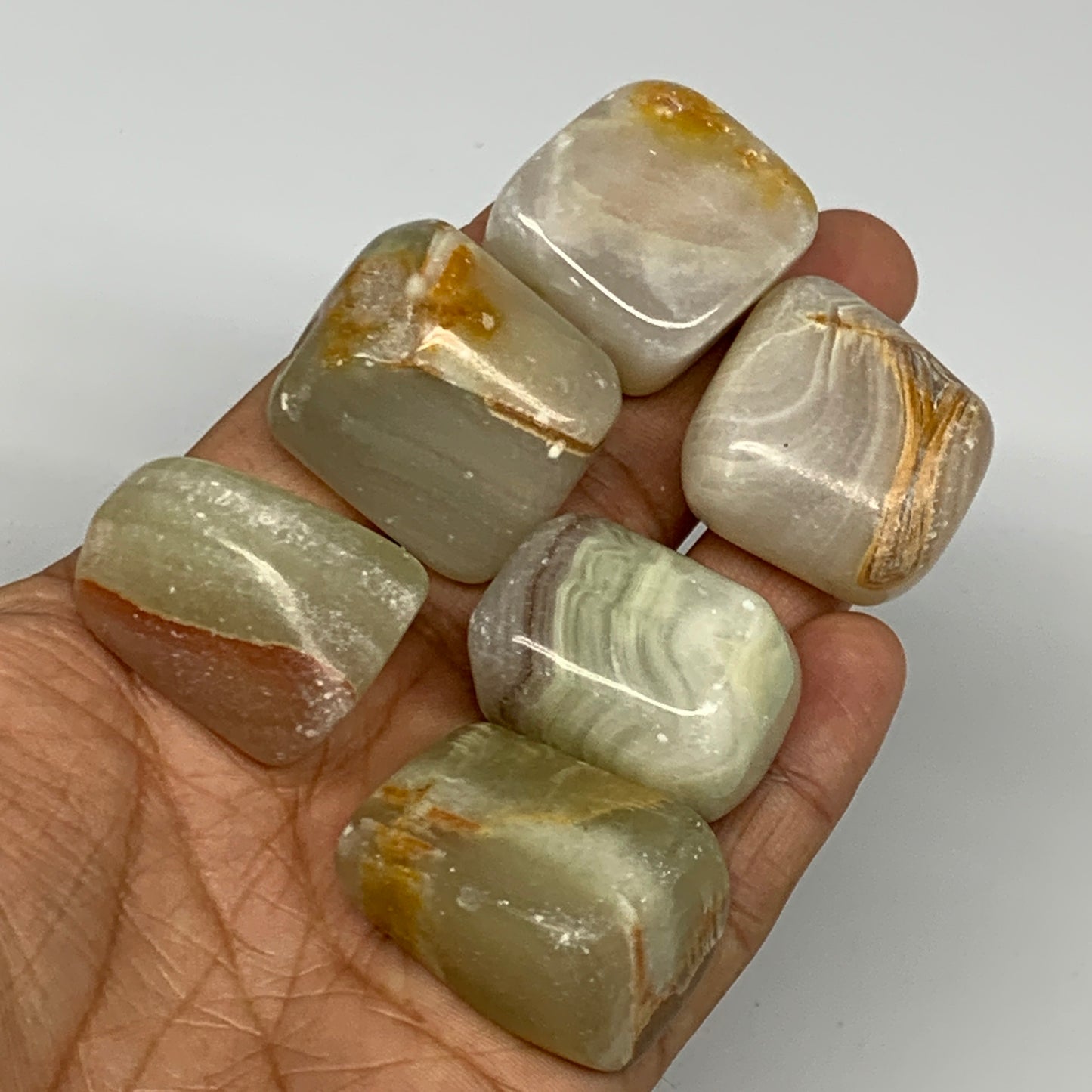 163.8g, 1"-1.2", 6pcs, Onyx/Banded Tumbled Stones @Afghanistan, B26705