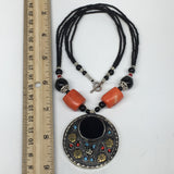 1pc,Turkmen Necklace Pendant Statement Tribal Round Black Carnelian Bead,TN784