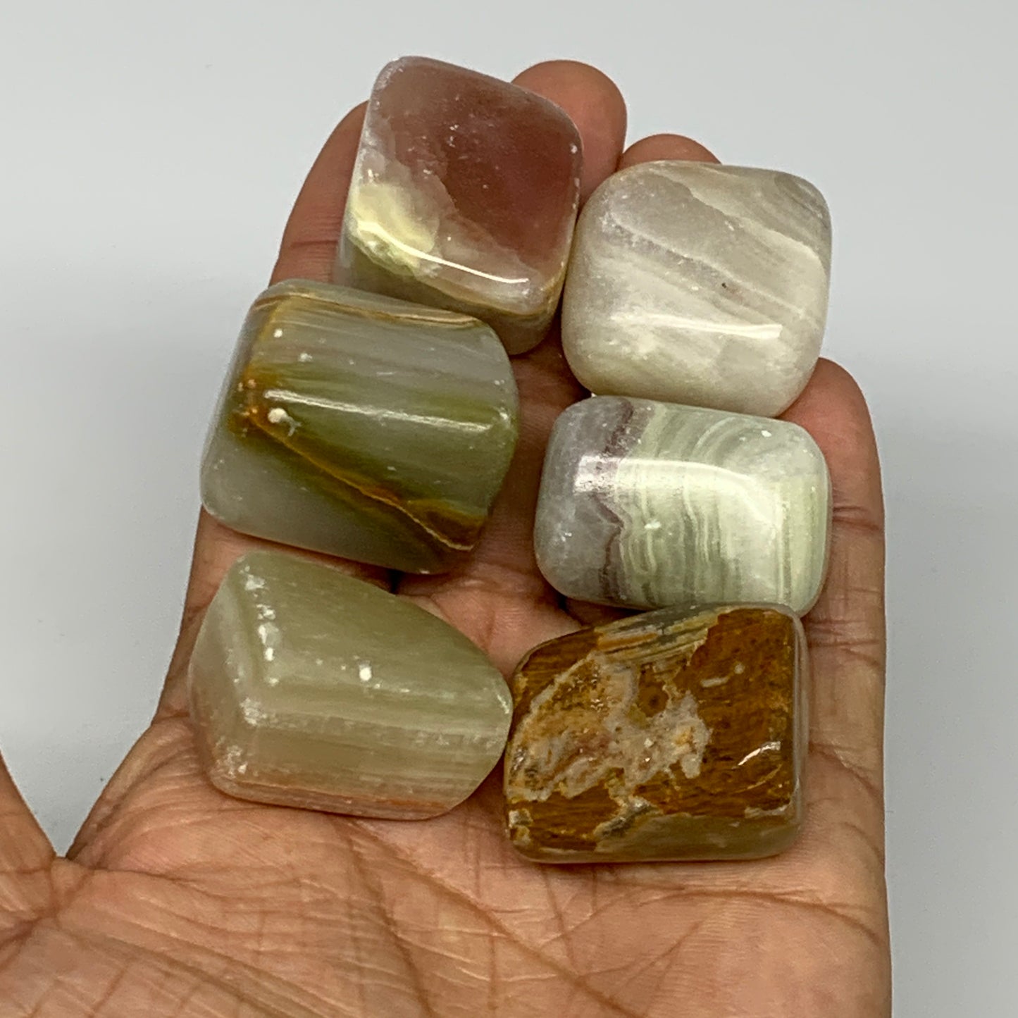 163.8g, 1"-1.2", 6pcs, Onyx/Banded Tumbled Stones @Afghanistan, B26705