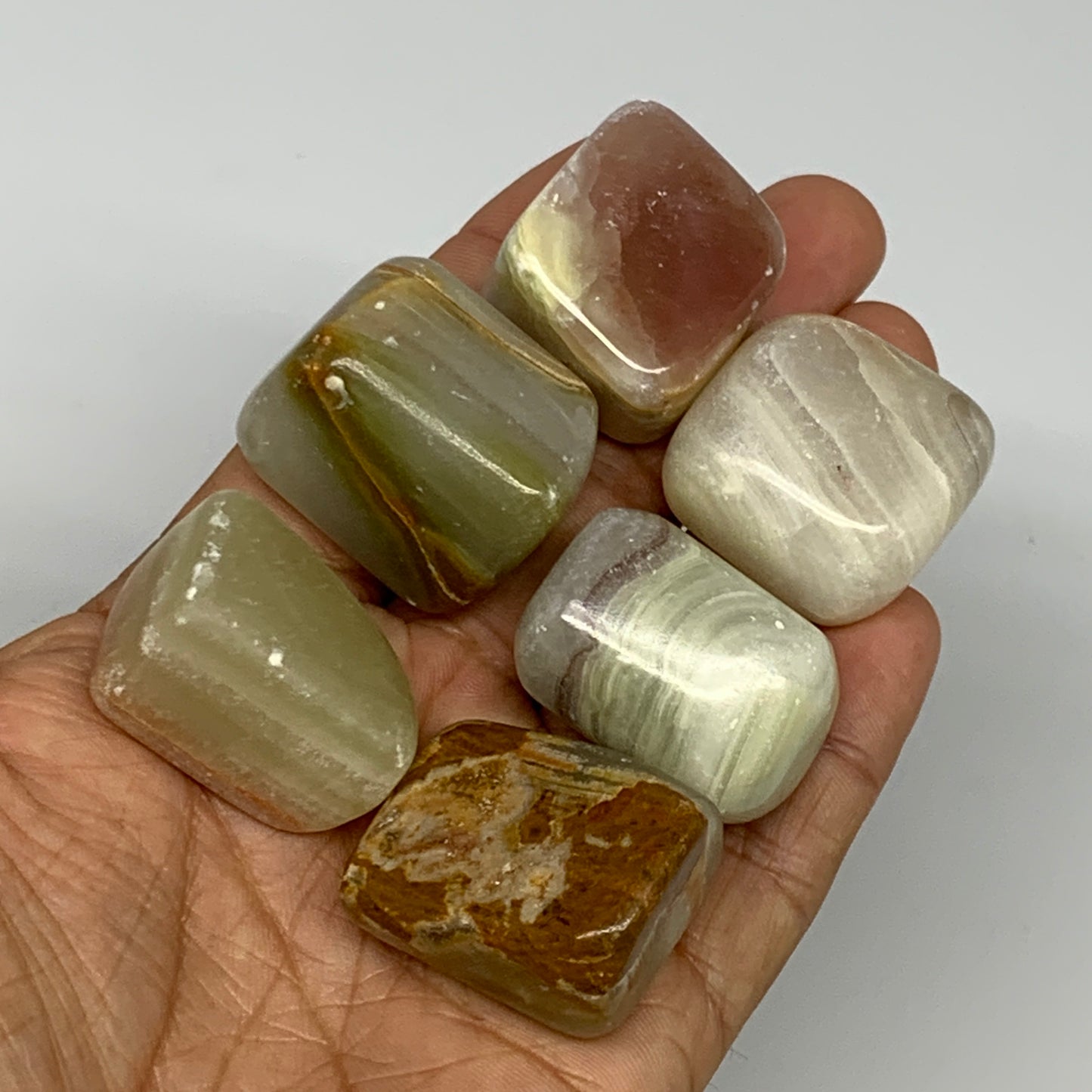 163.8g, 1"-1.2", 6pcs, Onyx/Banded Tumbled Stones @Afghanistan, B26705