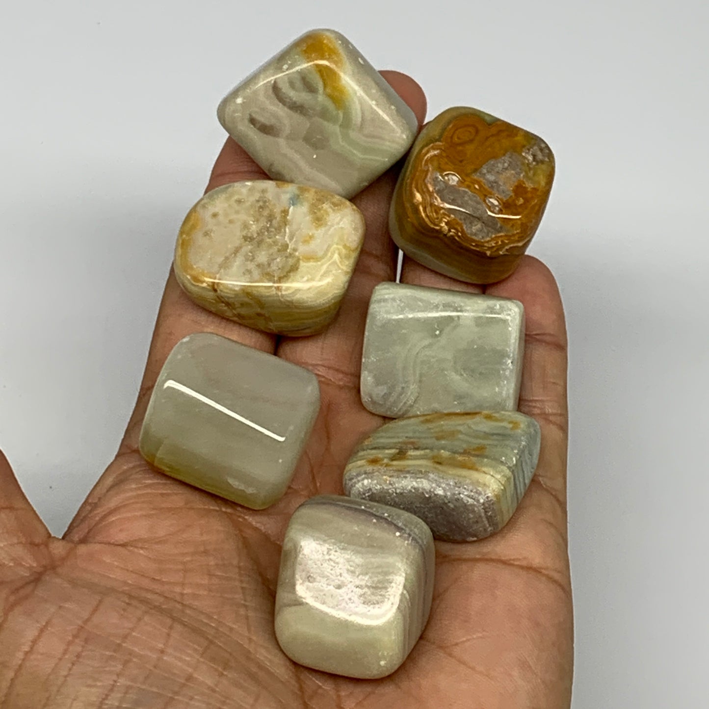 152.8g, 0.9"-1.2", 7pcs, Onyx/Banded Tumbled Stones @Afghanistan, B26706