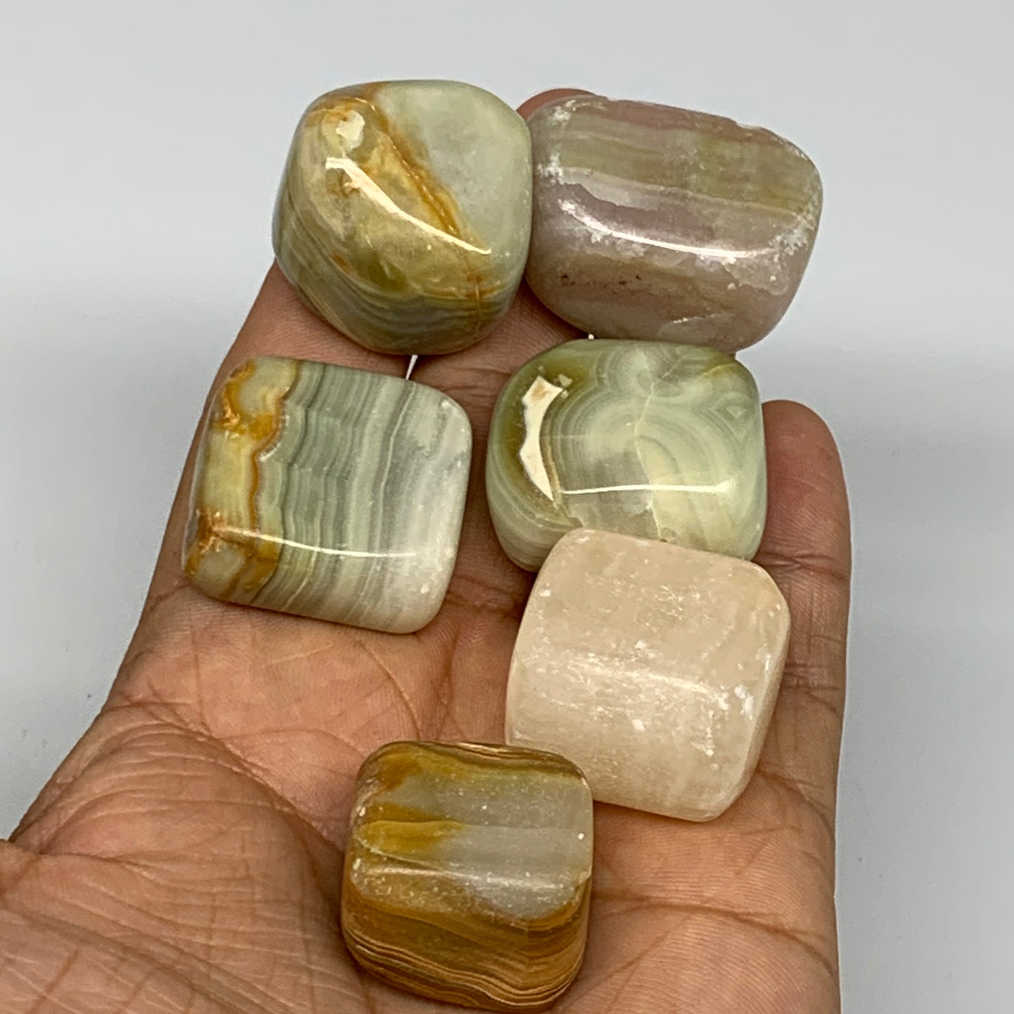 153g, 0.9"-1.3", 6pcs, Onyx/Banded Tumbled Stones @Afghanistan, B26707