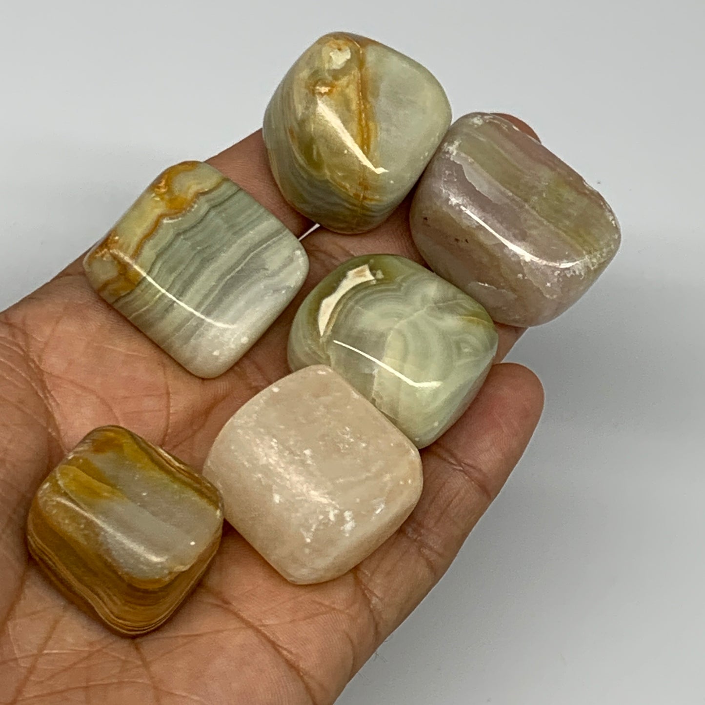 153g, 0.9"-1.3", 6pcs, Onyx/Banded Tumbled Stones @Afghanistan, B26707