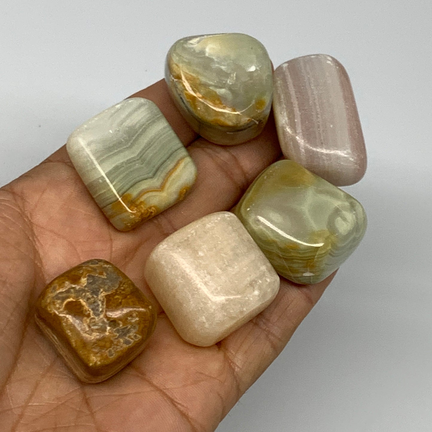 153g, 0.9"-1.3", 6pcs, Onyx/Banded Tumbled Stones @Afghanistan, B26707
