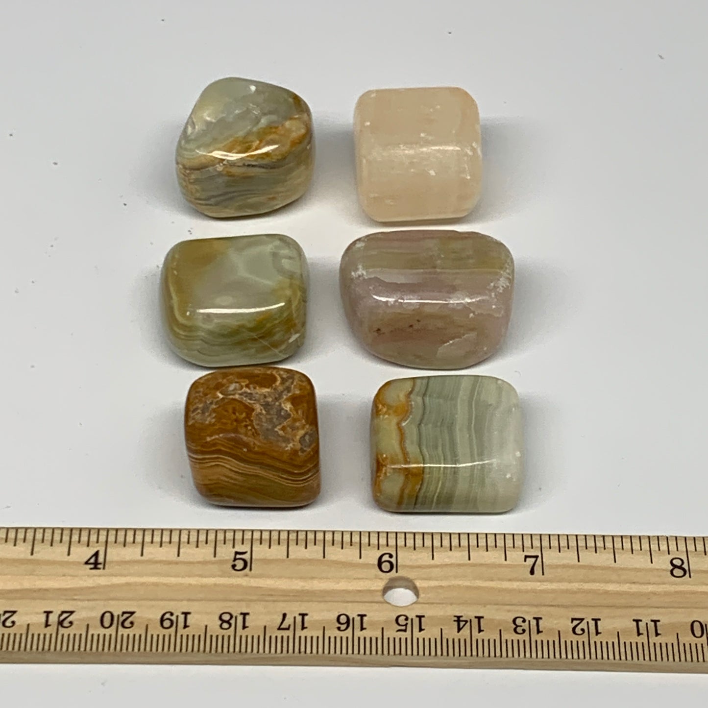 153g, 0.9"-1.3", 6pcs, Onyx/Banded Tumbled Stones @Afghanistan, B26707