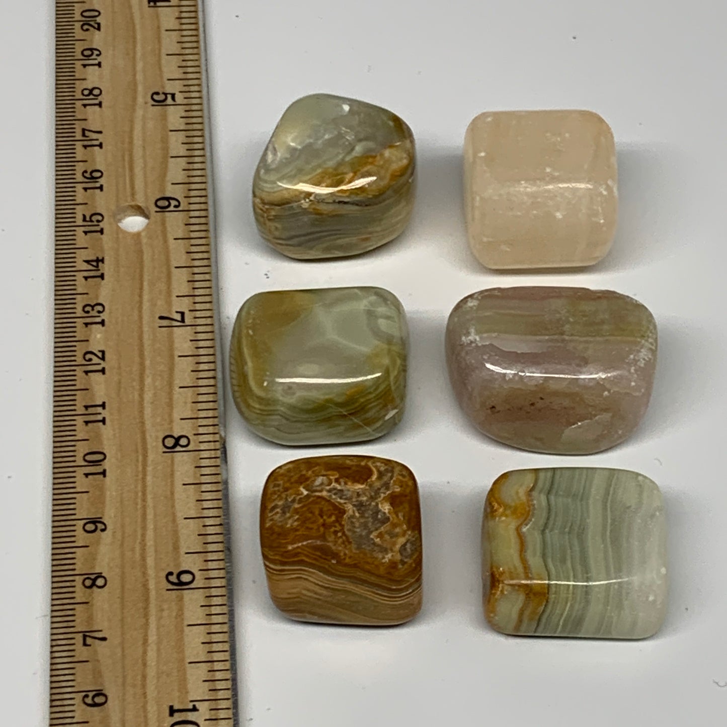 153g, 0.9"-1.3", 6pcs, Onyx/Banded Tumbled Stones @Afghanistan, B26707
