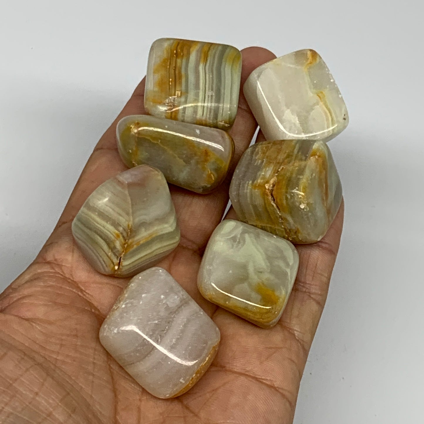 162.4g, 0.8"-1.3", 7pcs, Onyx/Banded Tumbled Stones @Afghanistan, B26709